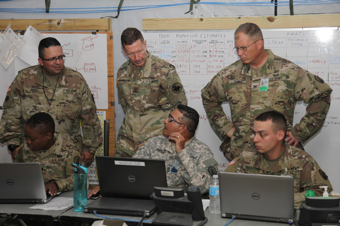 U.S. Army Maj. Gen. David Conboy, U.S. Army Reserves Deputy Commanding General (Operations), tours the Beyond the Horizon 2017 operations at Price Barracks, Belize, April 25, 2017. Beyond the Horizon is a U.S. Southern Command-sponsored, Army South-led exercise designed to provide humanitarian and engineering services to communities in need, demonstrating U.S. support for Belize. (U.S. Army photo by Spc. Gary Silverman)