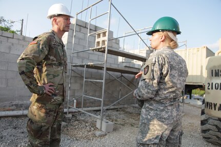 U.S. Army Maj. Gen. David Conboy, U.S. Army Reserves Deputy Commanding General (Operations), tours the Ladyville, Belize health clinic construction site being built by the 372nd Engineer Battalion, during Beyond the Horizon 2017, April 25, 2017. Beyond the Horizon is a U.S. Southern Command-sponsored, Army South-led exercise designed to provide humanitarian and engineering services to communities in need, demonstrating U.S. support for Belize. (U.S. Army photo by Spc. Gary Silverman)