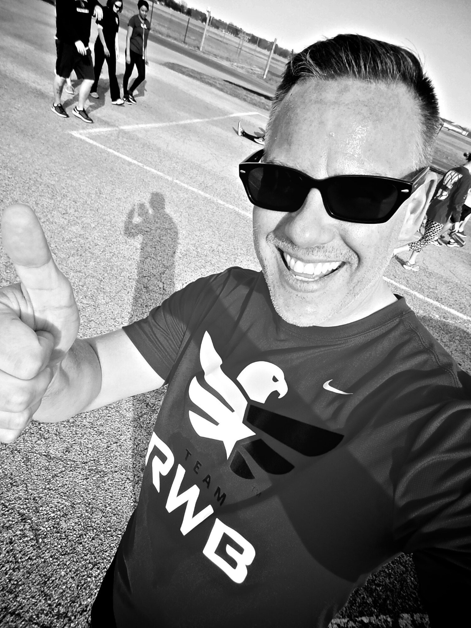 Christopher Parr, 932nd Airlift Wing Public Affairs specialist, grabs a quick selfie within a selfie, during the last week of the Scott Health Promotion Running Clinic, March 8, 2017, Scott Air Force Base, Illinois.  Parr documented his journey to becoming a better runner in the commentaries section of the 932nd AW website. http://www.932aw.afrc.af.mil/News/Commentaries.aspx  (U.S. Air Force photo by Christopher Parr)