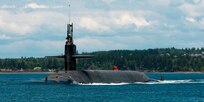 (APRIL. 28, 2017) - The Gold Crew of the Ohio-class ballistic-missile submarine USS Alabama (SSBN 731) transits the Hood Canal as the boat returns home to Naval Base Kitsap-Bangor following a routine strategic deterrent patrol. Alabama is one of eight ballistic-missile submarines stationed at the base, providing the most survivable leg of the strategic deterrence triad for the United States. (U.S. Navy photo by Mass Communication Specialist 1st Class Amanda R. Gray/Released)