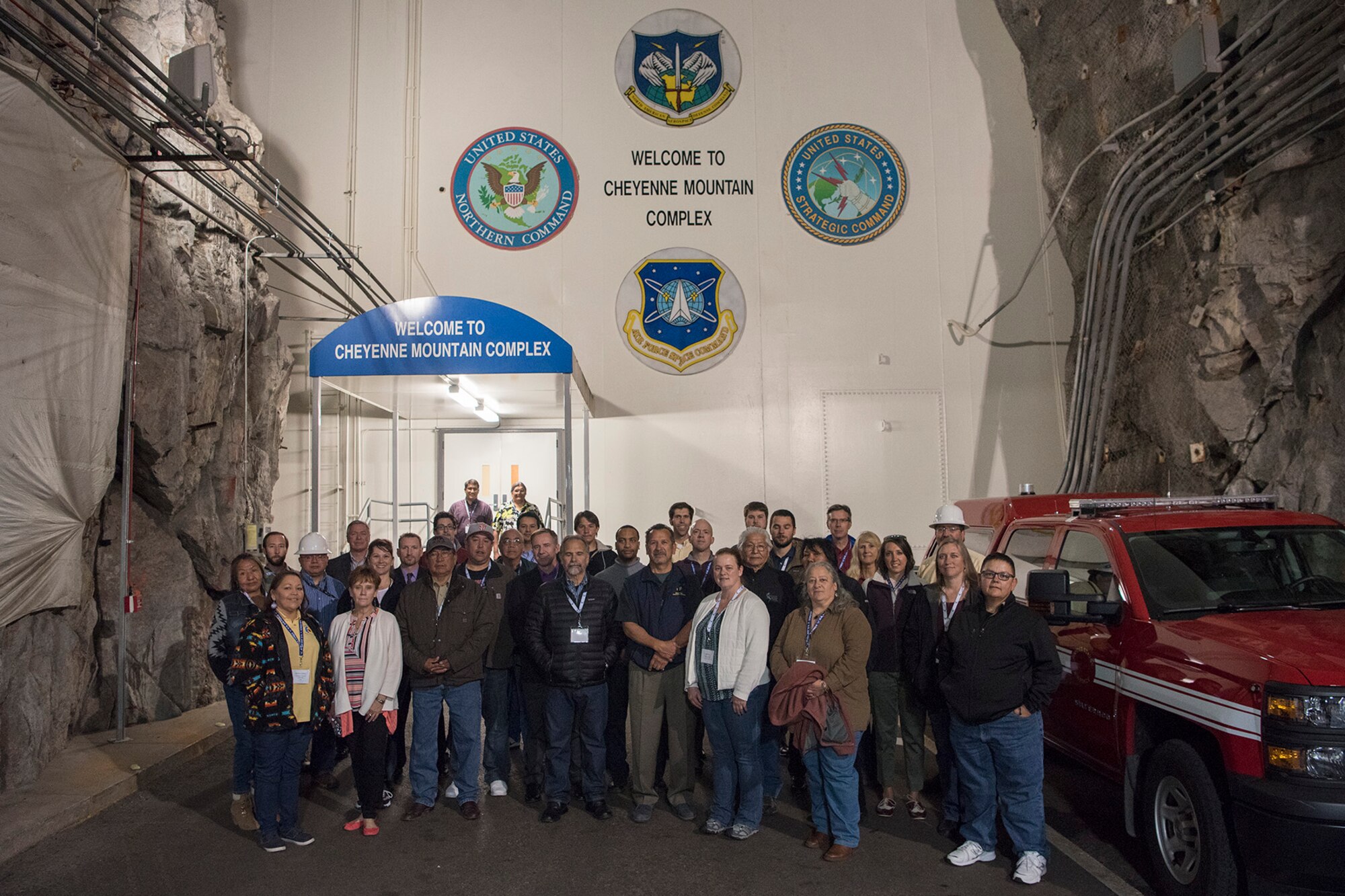 Front Range Tribal Relations meeting attendees gathered at Cheyenne Mountain Air Force Station, Colorado, Wednesday, April 26, 2017. The meeting was held with regional area Native American tribes to forge new relationships between the Air Force and tribal leaders. (U.S. Air Force photo/Steve Kotecki)