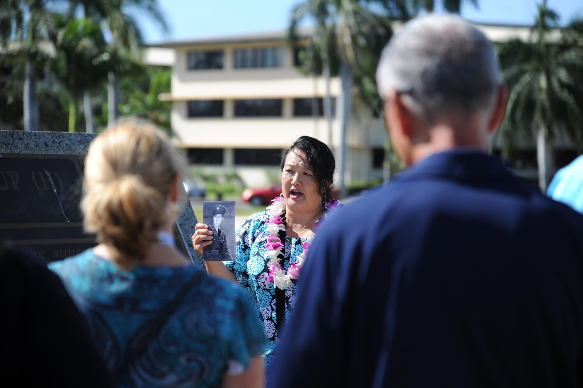 Historian Jess Higa explains the history of Hickam Field to supervisors of Citizen Airmen during an Employer Support of the Guard and Reserve "Breakfast with the Boss" event April 2, 2017. ESGR looks to foster knowledge, understanding and serve as the bridge between Reserve Component Service members and their civilian employers. Located on Oahu and Guam, and a component of the Air Force Reserve, the 624th RSGs mission is to deliver mission essential capability through combat readiness, quality management and peacetime deployments to any area of responsibility. (U.S. Air Force photo by Master Sgt. Theanne Herrmann)