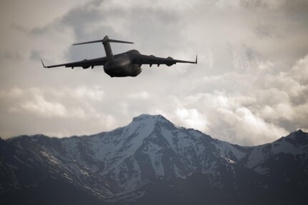 A Mississippi Air National Guard C-17 Globemaster III with the 172nd Airlift wing from Jackson, Mississippi, takes off from Joint Base Elmendorf-Richardson, Alaska, May 1, 2017, signifying the start of exercise Northern Edge 2017. This exercise is Alaska’s largest and premier joint training exercise designed to practice operations, techniques and procedures as well as enhance interoperability among the services. Thousands of participants from all the services, Airmen, Soldiers, Sailors, Marines and Coast Guard personnel from active duty, Reserve and National Guard units are involved.