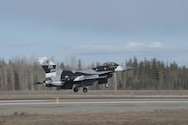 EIELSON AIR FORCE BASE, Alaska – A U.S. Air Force F-16 Fighting Falcon aircraft assigned to the 18th Aggressor Squadron takes off for a sortie from Eielson Air Force Base, Alaska, May 1, 2017 during NORTHERN EDGE 2017 (NE17). NE17 is Alaska’s premier joint training exercise designed to practice operations, techniques and procedures as well as enhance interoperability among the services. Thousands of participants from all the services, Airmen, Soldiers, Sailors, Marines and Coast Guardsmen from active duty, Reserve and National Guard units are involved. (U.S. Air Force photo/Staff Sgt. Ashley Nicole Taylor)