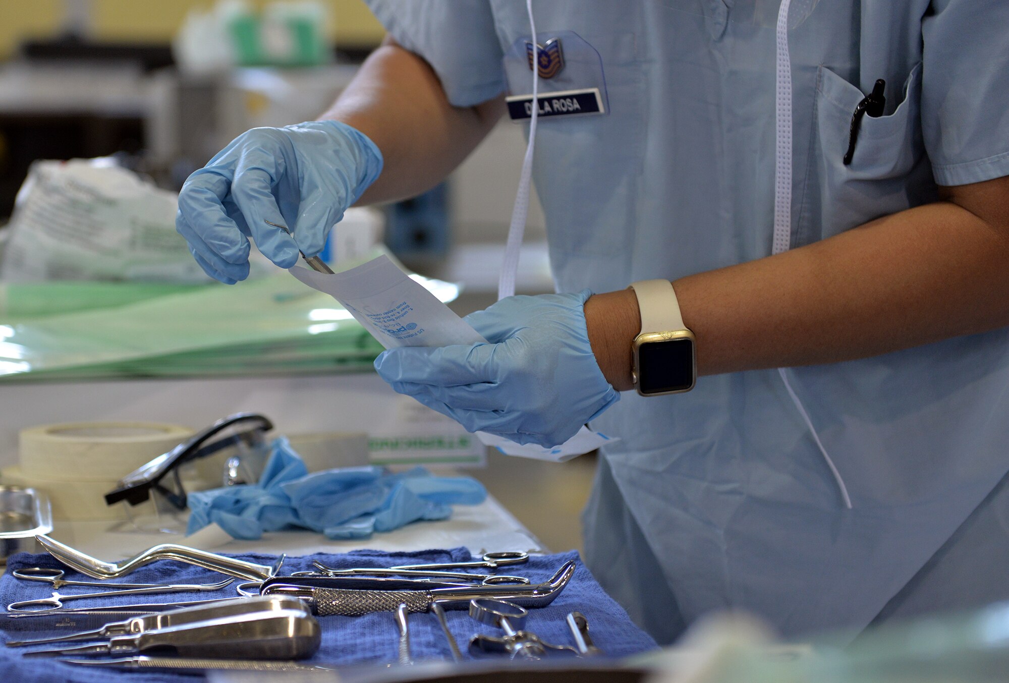 U.S. Air Force Tech. Sgt. Melissa Dela Rosa, a dental assistant with the 633rd Dental Squadron out of Joint Base Langley-Eustis, Va., packages dental instruments in sealed bags in Azua, Dominican Republic, March 14, 2017, during a dental readiness training exercise as part of NEW HORIZONS 2017. NEW HORIZONS is an annual exercise that began in the mid-1980s, which provides U.S. military members an opportunity to train for an overseas deployment and all of the logistical requirements it entails, and promotes bilateral cooperation by providing real opportunities for U.S. and partner nation military engineers, medical personnel and support staff to work and train side by side. (U.S. Air Force photo by Master Sgt. Karen J. Tomasik)