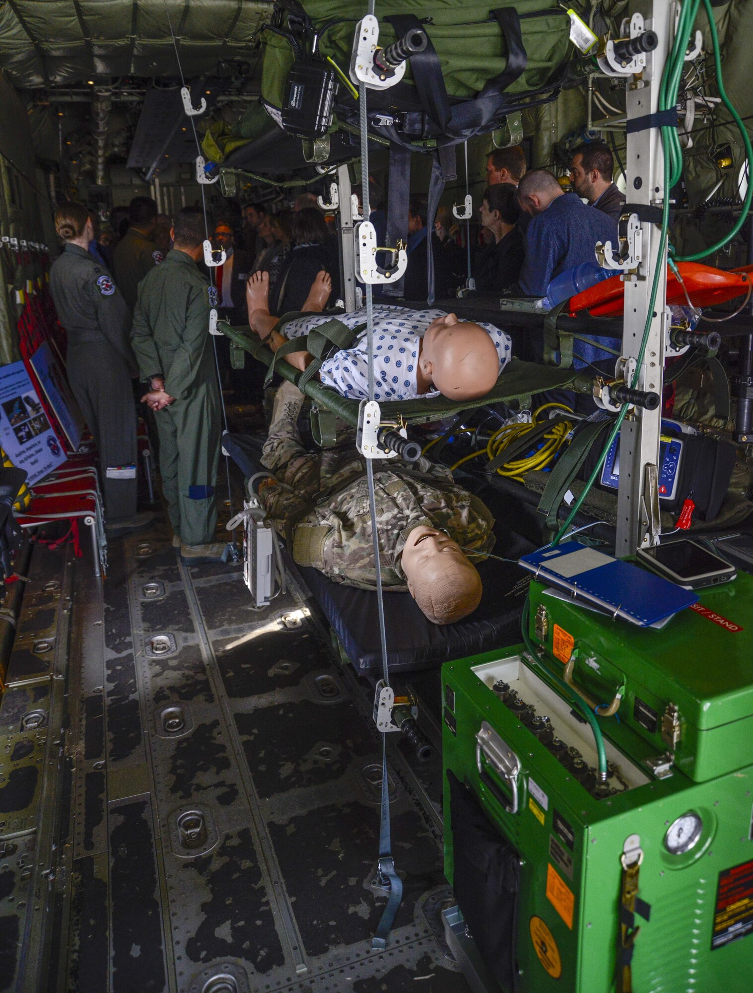 Medical training equipment is displayed on a C-130J Super Hercules during a tour for local national medical providers on Ramstein Air Base, Germany, April 27, 2017. When the Airmen assigned to the 86th Aeromedical Evacuation Squadron aren’t taking care of patients on a flight, they will often train to stay proficient on their skills. (U.S. Air Force photo/Staff Sgt. Timothy Moore)
