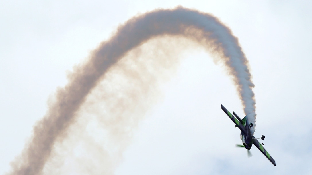 Gary Ward performs and aerobatic maneuver in his MX2 aircraft during the 2017 MCAS Beaufort Airshow, April 30, 2017. MCAS Beaufort hosts the air show in order to bring the community together and demonstrate U.S. Marine Corps Aviation Combat Element and Marine Air-Ground Task Force capabilities.