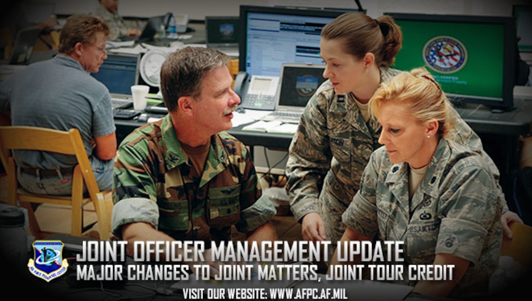 Two major joint officer management laws affecting active and reserve component Air Force officers have recently changed. The definition of “joint matters” has expanded and the authorized length of a joint tour without waiver has shortened. (U.S. Air Force courtesy graphic)