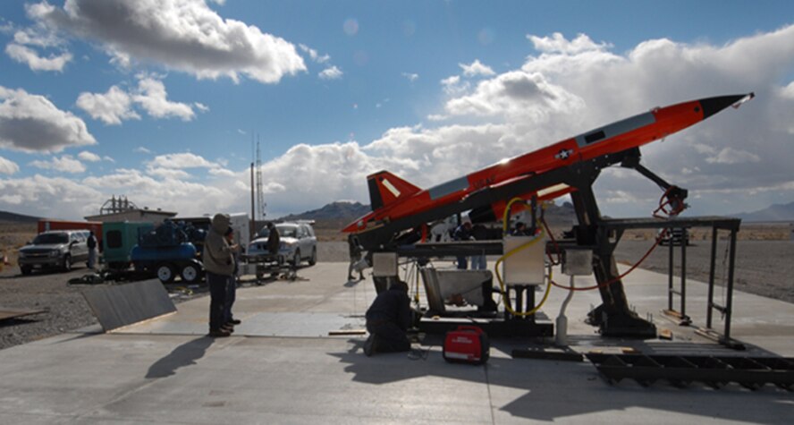 A team from the 82nd Aerial Targets Squadron supported F-22 operational tests of air-to-air missiles against an aerial target April 18, 2017 at the Utah Test and Training Range outside Hill Air Force Base, Utah. The Raptors, assigned to the 412th Wing at Edwards AFB, Calif., launched inert AIM-9 and AIM-120 missiles against multiple BQM-167A sub-scale aerial targets as part
of a major capability upgrade. (Courtesy Photo)
