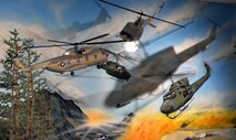 Miniature models of various helicopters are displayed in front of a painted mural of the air support provided to the 341st Missile Wing’s nuclear mission in the base museum April 28, 2017, at Malmstrom Air Force Base, Mont. The display is the first for the 40th Helicopter Squadron in the museum. (U.S. Air Force photo/Airman 1st Class Daniel Brosam)