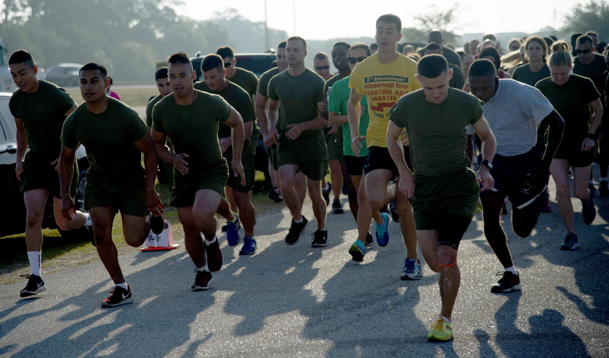 Members of Team MacDill begin a sexual assault prevention 5K run April 27, 2017, at MacDill Air Force Base, Fla. Team MacDill participated in a run to bring awareness on the importance of Sexual Assault Prevention. (U.S. Air Force photo by Airman 1st Class Rito Smith) 