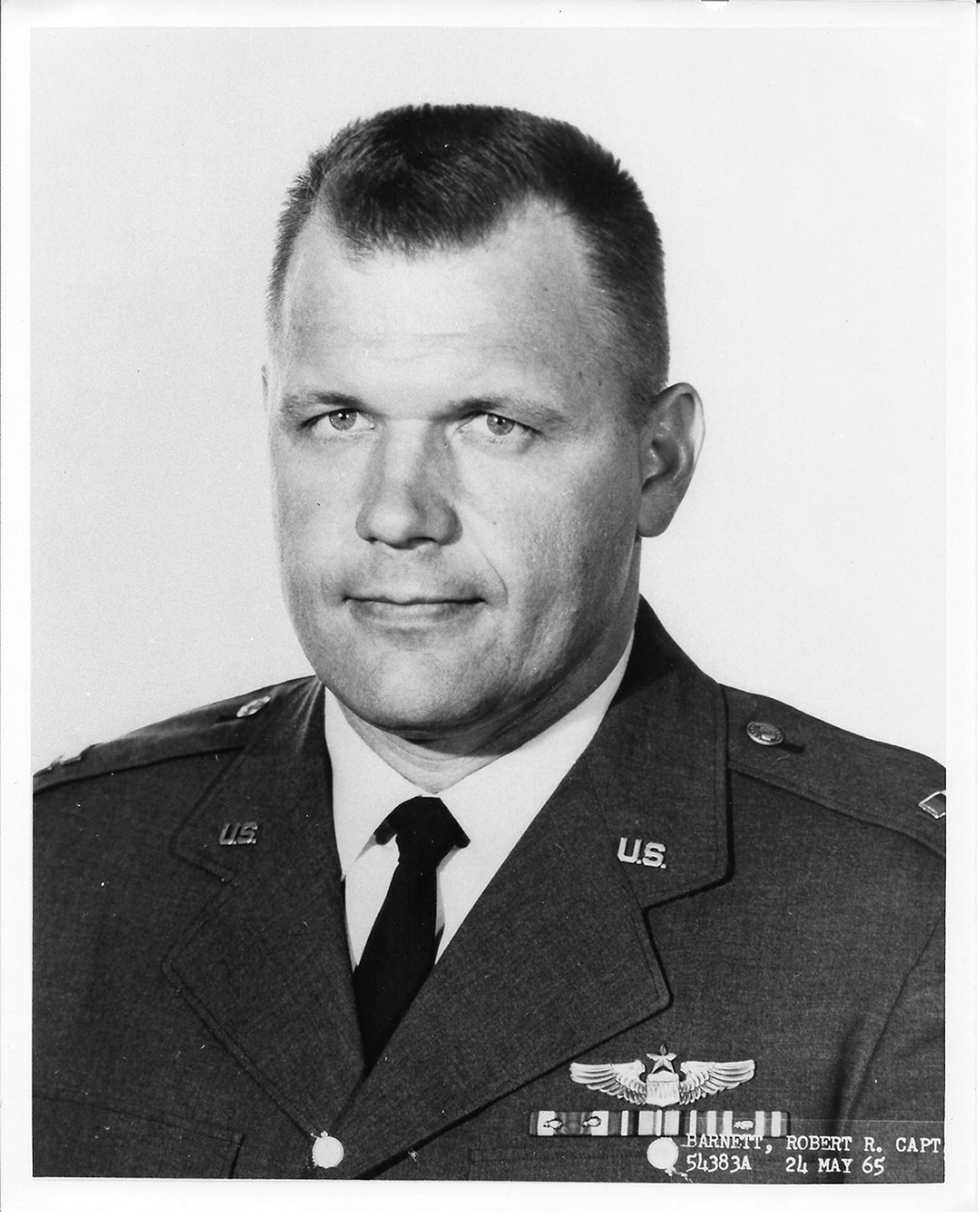 On April 7, 1966, Air Force Capt. Robert Barnett was the pilot of a B-57B Canberra on a strike mission over Laos when his aircraft was hit by hostile ground fire and crashed.  Barnett was declared killed in action. After his remains were recently recovered, the Texas native was laid to rest April 7, 2017, at the Texas State Cemetery in Austin, Texas. (U.S. Air Force courtesy photo)