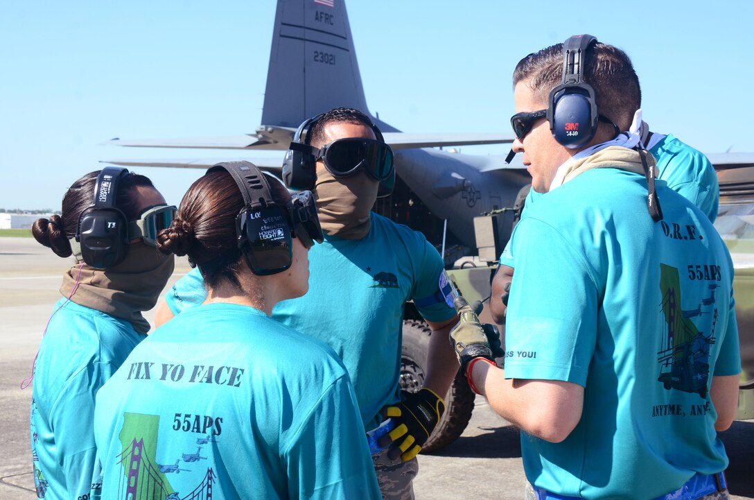 Members from different aerial port squadrons in the Air Force Reserve Command compete in the Port Dawg Challenge at Dobbins Air Reserve Base, Georgia, April 25-27, 2017. The challenge included cargo transport and many obstacle course-style challenges to encourage teamwork and promote real-time training. (U.S. Air Force photo/ Don Peek)