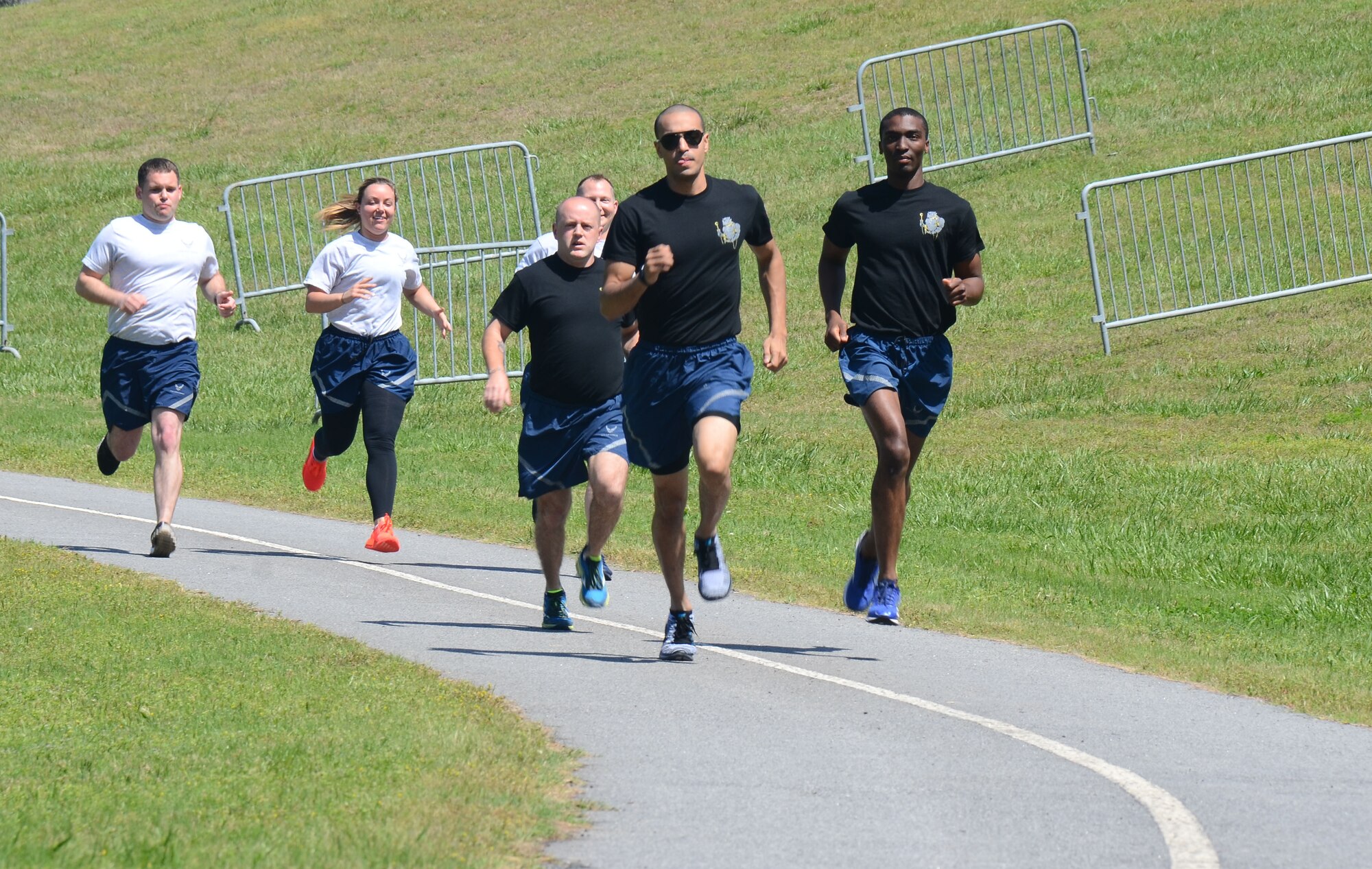 Members from different aerial port squadrons in the Air Force Reserve Command compete in the Port Dawg Challenge at Dobbins Air Reserve Base, Georgia, April 25-27, 2017. The challenge included cargo transport and many obstacle course-style challenges to encourage teamwork and promote real-time training. (U.S. Air Force photo/ Don Peek)