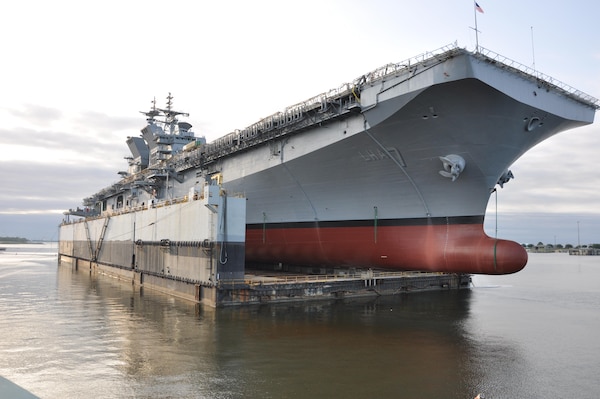 The future USS Tripoli (LHA 7) is launched from Huntington Ingalls Industries' shipyard. (U.S. Navy photo by David Stoltz/Released)