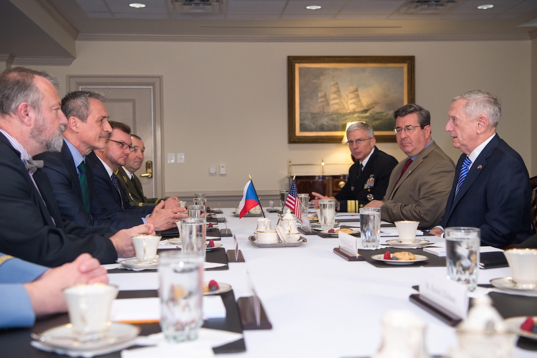 Defense Secretary Jim Mattis meets with Czech Defense Minister Martin Stropnicky at the Pentagon, May 2, 2017. DoD photo by Army Sgt. Amber I. Smith