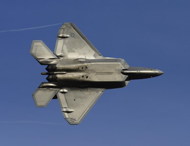 A U.S. Air Force F-22 Raptor takes off during exercise Northern Edge 17, May 2, 2017. Northern Edge 2017 is Alaska’s premier joint training exercise designed to practice operations, techniques and procedures as well as enhance interoperability among the services. Thousands of participants from all the services, Airmen, Soldiers, Sailors, Marines and Coast Guardsmen from active duty, Reserve and National Guard units are involved. 