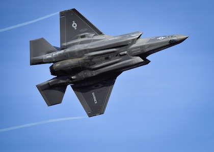 A U.S. Marine Corps F-35 Lighting II attached to Marine Fighter Attack Squadron 121 from Marine Corps Air Station Iwakuni, Japan, takes off for a training mission during Northern Edge, May 2, 2017. Northern Edge 2017 is Alaska's premiere joint-training exercise designed to practice operations, techniques, and procedures as well as enhance interoperability among the services. Thousands of participants from all the services; Airmen, Soldiers, Sailors, Marines, and Coast Guard personnel from active duty, Reserve and National Guard units, are involved. 