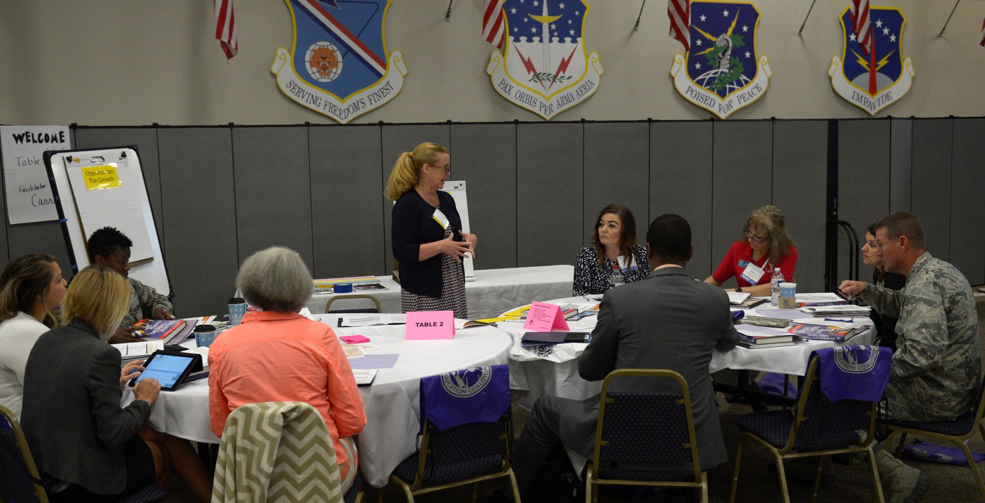 Military, community and school leaders from across Air Force Global Strike Command discuss ways to improve education for children of military families at Barksdale Air Force Base, La., April 26, 2017. Participants aimed to create an environment throughout the command that facilitates consistent, academic-driven schooling experiences. (U.S. Air Force photo/Senior Airman Curt Beach)