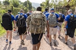 More than 190 members of Joint Task Force-Bravo hiked approximately 3.6 miles round-trip to the village of San Jerónimo, Comayagua, Honduras, Apr. 29, 2017. Members carried more than 5025 lbs of food and supplies, 24 soccer balls and 3 piñatas to the people of San Jerónimo. Chapel hikes have been occurring since 2003, with the JTF-Bravo Chapel sponsoring an average of six every year. The hikes are designed to provide a practical way for JTF-Bravo members to engage and partner with local communities to provide support to surrounding villages in need of food and supplies. (U.S. Air National Guard photo by Master Sgt. Scott Thompson/released)