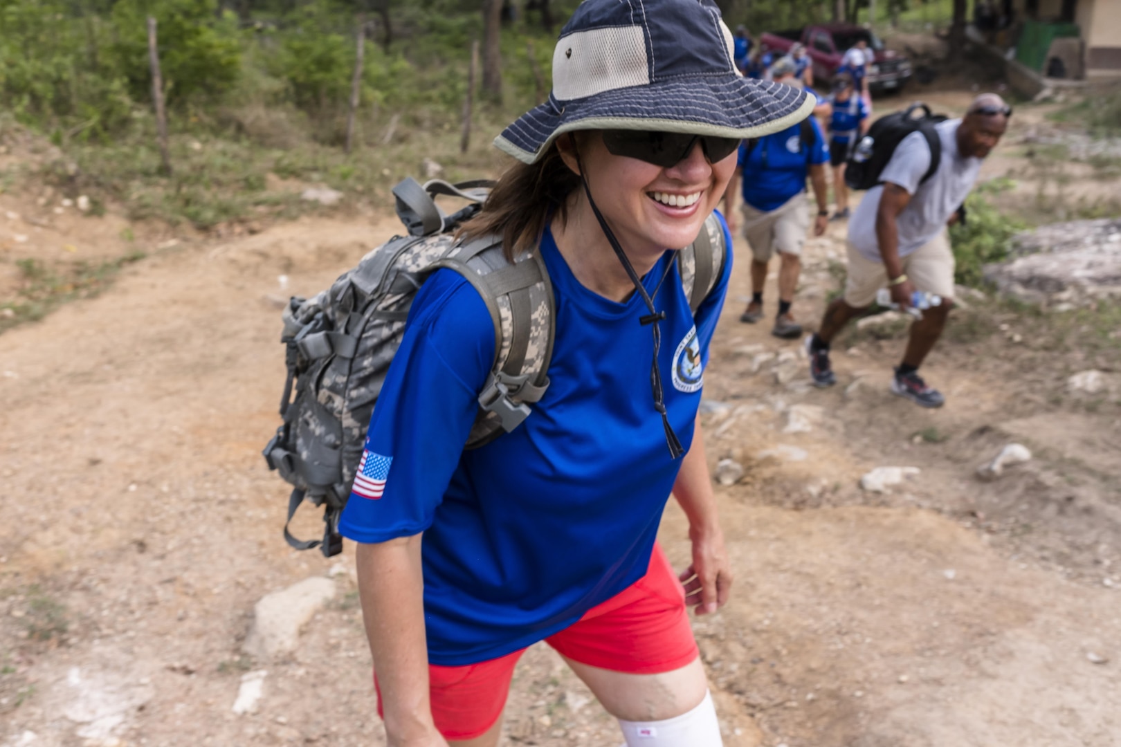 U.S. Army Lt. Col. Rhonda Dyer, Joint Task Force-Bravo Medical Element, hiked approximately 3.6 miles round-trip carrying 25 lbs of food to the village of San Jerónimo, Comayagua, Honduras, Apr. 29, 2017. Members of JTF-Bravo carried more than 5025 lbs of food and supplies, 24 soccer balls and 3 piñatas to the people of San Jerónimo. Chapel hikes have been occurring since 2003, with the JTF-Bravo Chapel sponsoring an average of six every year. The hikes are designed to provide a practical way for JTF-Bravo members to engage and partner with local communities to provide support to surrounding villages in need of food and supplies. (U.S. Air National Guard photo by Master Sgt. Scott Thompson/released)