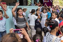 School children from San Jerónimo, Comayagua, Honduras show traditional Honduran dances to more than 190 members of Joint Task Force-Bravo who hiked approximately 3.6 miles round-trip to the village, Apr. 29, 2017. Members carried more than 5025 lbs of food and supplies, 24 soccer balls and 3 piñatas to the people of San Jerónimo. Chapel hikes have been occurring since 2003, with the JTF-Bravo Chapel sponsoring an average of six every year. The hikes are designed to provide a practical way for JTF-Bravo members to engage and partner with local communities to provide support to surrounding villages in need of food and supplies. (U.S. Air National Guard photo by Master Sgt. Scott Thompson/released)