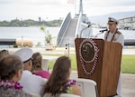 PEARL HARBOR, Hawaii (April 29, 2017) Capt. Richard Seif, commander, Submarine Squadron One delivers remarks during the 2017 USS Bowfin Memorial Scholarship Awards Ceremony at the USS Bowfin Submarine Museum and Park, April 29. The Pacific Fleet Submarine Memorial Association annually awards scholarships to submariners and their families in the Hawaii area. (U.S. Navy photo by Mass Communication Specialist 2nd Class Michael Lee/Released)