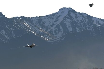 Two Marine Corps F-35B Lightning IIs from 121 Marine Fighter Attack Squadron, 3rd Marine Aircraft Wing, from Marine Corps Air Station Iwakuni, Japan, take off on the first day of Exercise Northern Edge 17. Northern Edge is a biennial joint training exercise involving approximately 6,000 personnel, that dates to 1975.