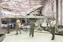 EIELSON AIR FORCE BASE, Alaska – U.S. Air Force Airmen assigned to the 354th Maintenance Squadron perform an operations check on an F-16 Fighting Falcon from the 18th Aggressor Squadron during NORTHERN EDGE 2017 (NE17), May 2, 2017, at Eielson Air Force Base, Alaska. NE17 is Alaska’s premier joint training exercise designed to practice operations, techniques and procedures as well as enhance interoperability among the services. Thousands of participants from all the services, Airmen, Soldiers, Sailors, Marines and Coast Guardsmen from active duty, Reserve and National Guard units are involved. (U.S. Air Force photo/Staff Sgt. Ashley Nicole Taylor)