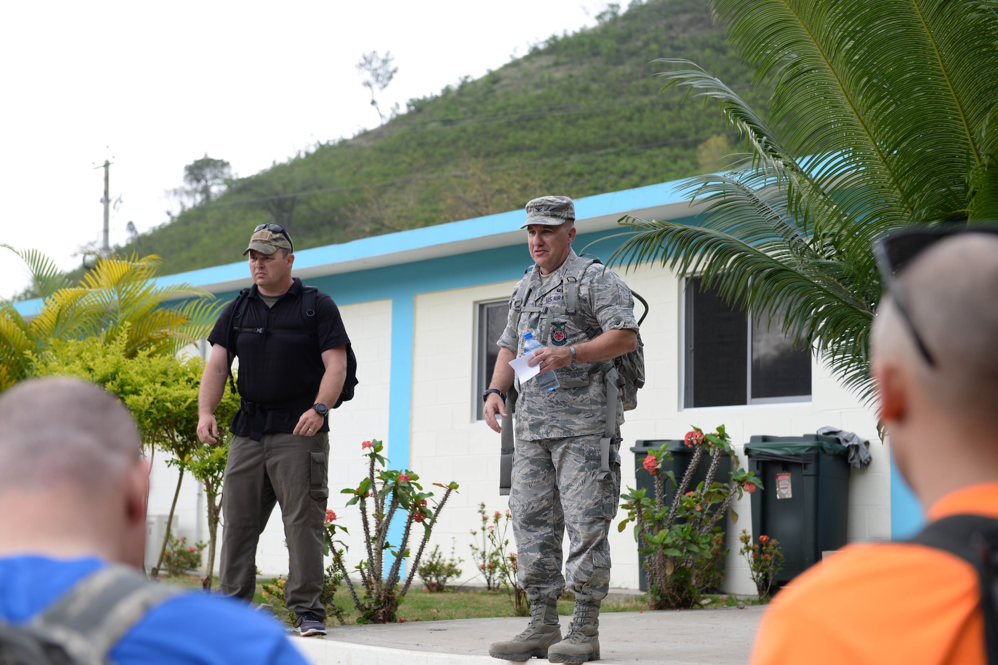 U.S. Air Force Col. Michael Wehmeyer, the 346th Air Expeditionary Group commander, speaks to service members prior to the Sexual Assault Prevention and Response 5K Ruck March in Arroyo Cano, Dominican Republic, April 9, 2017. The goal of the 5K was to raise awareness and promote the prevention of sexual violence through educational awareness. (U.S. Air Force photo by Staff Sgt. Timothy M. Young)
