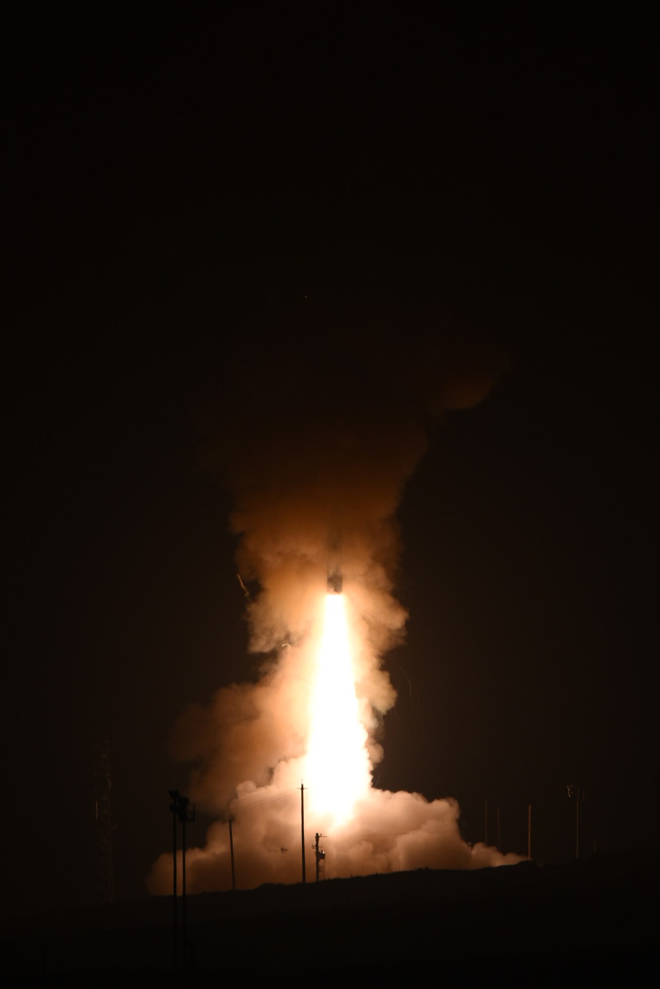 An unarmed Minuteman III intercontinental ballistic missile launches during an operational test at 12:02 a.m. Pacific Daylight Time Wednesday, May 3, 2017, at Vandenberg Air Force Base, Calif. (U.S. Air Force photo by Michael Peterson)