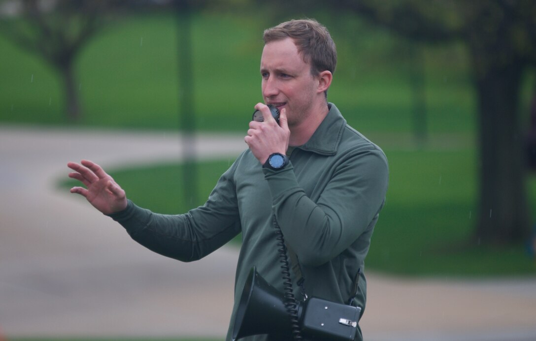 Matthew Stefancin, president of the Military Club at Kutztown University, welcome participants to the fourth annual Keystone Warrior 5k Run/Walk at Kutztown University. The event, which serves as MCKU's primary fundraiser, directs up to 98 percent of proceeds to wounded veterans in Pennsylvania.
