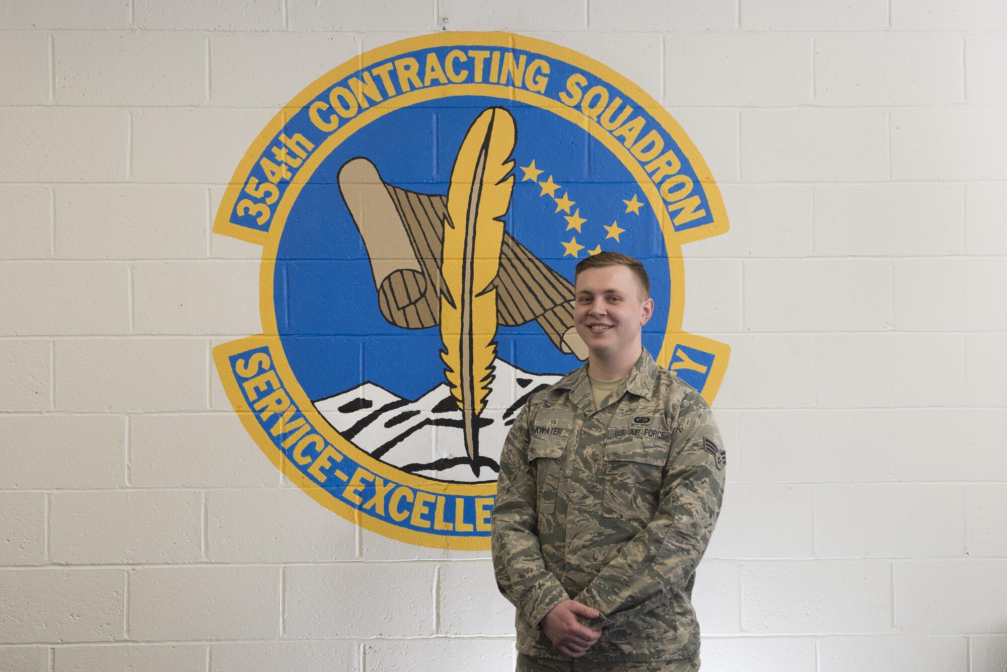 U.S Air Force Senior Airman Michael Drinkwater, a 354th Contracting Squadron contract specialist, poses for a photo April 17, 2017, at Eielson Air Force Base, Alaska. Drinkwater was originally born in England but his family later moved to the United States where he joined the Air Force. (U.S. Air Force photo by Airman Eric M. Fisher)