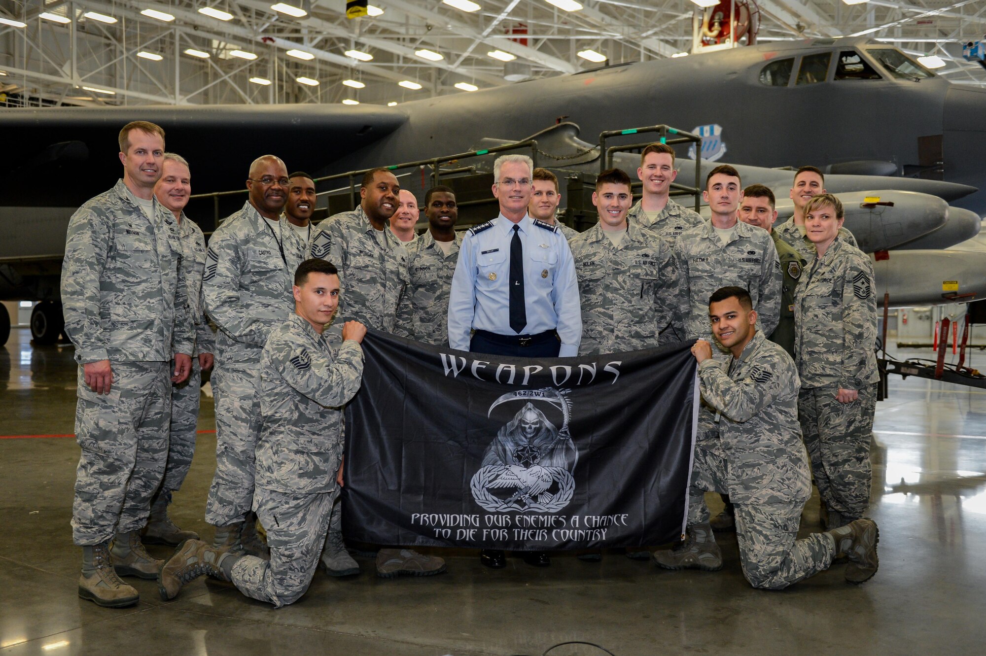 Gen. Paul J. Selva, vice chairman of the Joint Chiefs of Staff, poses for a photo with Airmen during a nuclear enterprise immersion tour at Barksdale Air Force Base, La., May 1, 2017. During the tour Selva met with senior leadership to discuss the importance of the nuclear enterprise and thank the Airmen at Barksdale for the role they play in the U.S. deterrence mission. (U.S. Air Force photo/Senior Airman Mozer O. Da Cunha)