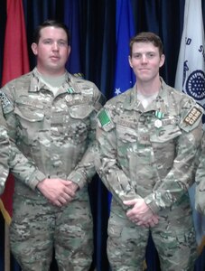 1st Combat Camera Squadron won the first place trophy for the 2017 DoD Best Combat Camera Team Competition. Tech. Sgt. Sam Weaver (right) and Airman 1st Class Kyle Hagan (left) earned overall first place honors and were presented Army Commendation medals at the awards ceremony held at Ft. Meade, Md. on Friday, April 21, 2017.  Sgt. Weaver and Airman Hagan also placed first in the individual categories for the Visual Information exam, the obstacle course and M4 rifle qualification.
