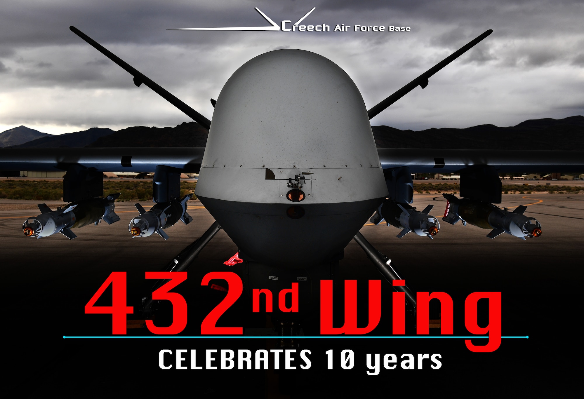 The 432nd Wing celebrated their 10th anniversary at Creech Air Force Base, Nev., as a combat remotely piloted aircraft wing flying the MQ-1 Predator and MQ-9 Reaper May 1, 2017. (U.S. Air Force graphic/Master Sgt. Lisa Carlson)