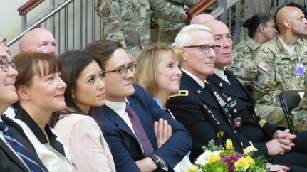 Lennon, and his wife, Elaine, sit with LTG Charles D. Luckey, chief of Army Reserve and commanding general U.S. Army Reserve Command, and the Lennon family at Lennon’s retirement ceremony in February. (U.S. Army Reserve photo by Lt. Col. Kristian Sorensen/USARC Augmentation Unit)