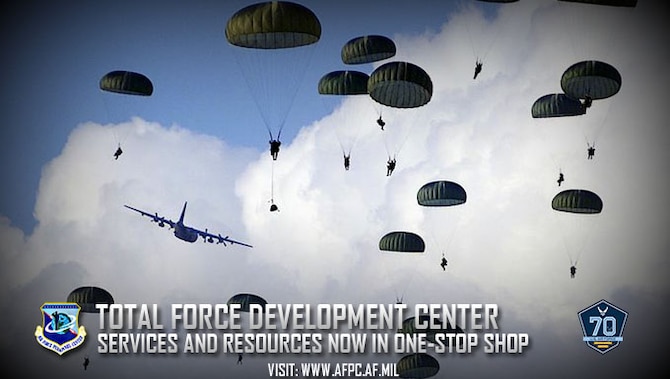 The Air Force has consolidated all total force development services and resources to a single-point center. All Airmen (active duty, Reserve, Guard and civilian) will now be able to fully utilize all force development resources through the virtual force development center. (U.S. Air Force graphic by Kat Bailey