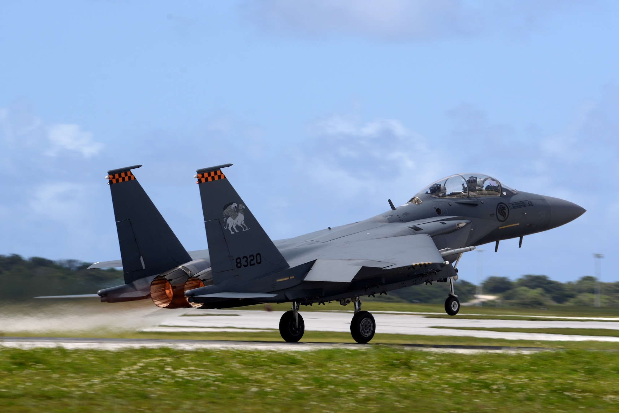 A Republic of Singapore Air Force F-15SG takes-off April 20, 2017, at Andersen Air Force Base, Guam. The RSAF deployed to Andersen AFB in support of Exercise Vigilant Ace to conduct bilateral training for aircrew and maintenance personnel to sharpen their skills and strengthen ties with partners in the Pacific. (U.S. Air Force/Airman 1st Class Gerald R. Willis)