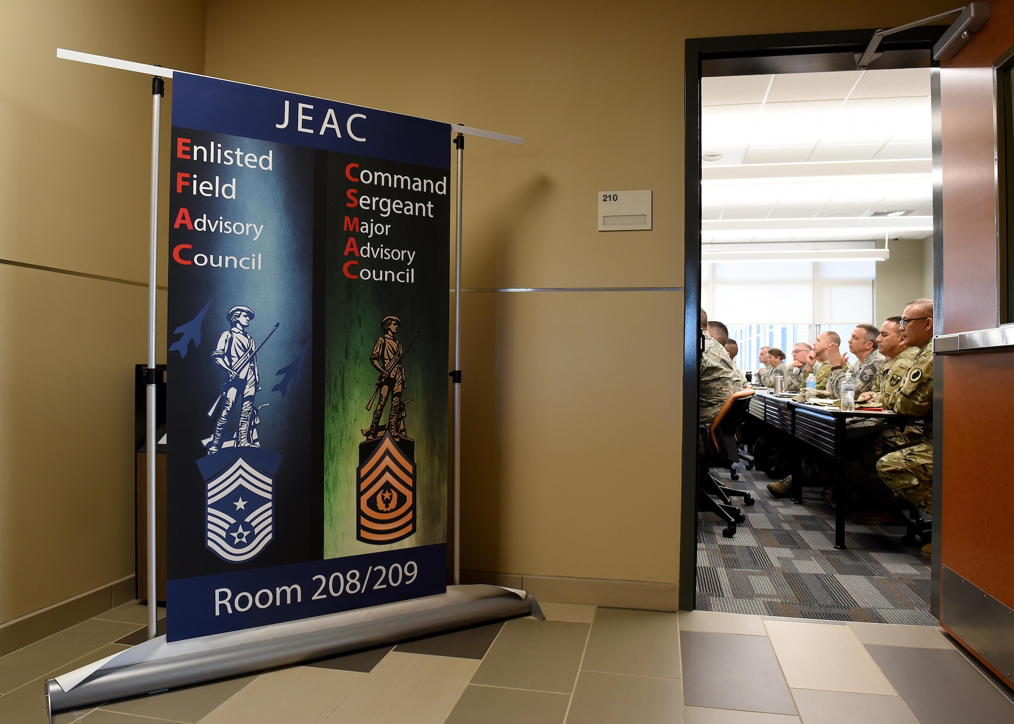 The Army and Air National Guard’s top enlisted leaders meet inside the new classroom building at the I.G. Brown Training and Education Center, May 2, 2017, in east Tennessee, for the Joint Enlisted Advisory Council. (U.S. Air National Guard photo by Master Sgt. Mike R. Smith)