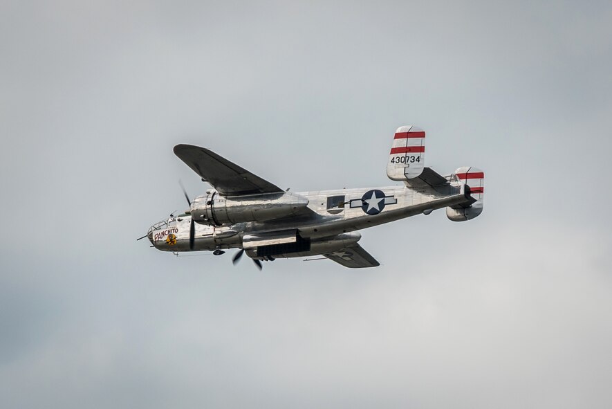 A B-25 Mitchell warbird, nicknamed “Panchito,” from the Delaware Aviation Museum Foundation flies an aerial demonstration over the Ohio River during the Thunder Over Louisville air show in Louisville, Ky., April 22, 2017. The annual event has grown to become the largest single-day air show in the nation. (U.S. Air National Guard photo by Lt. Col. Dale Greer)