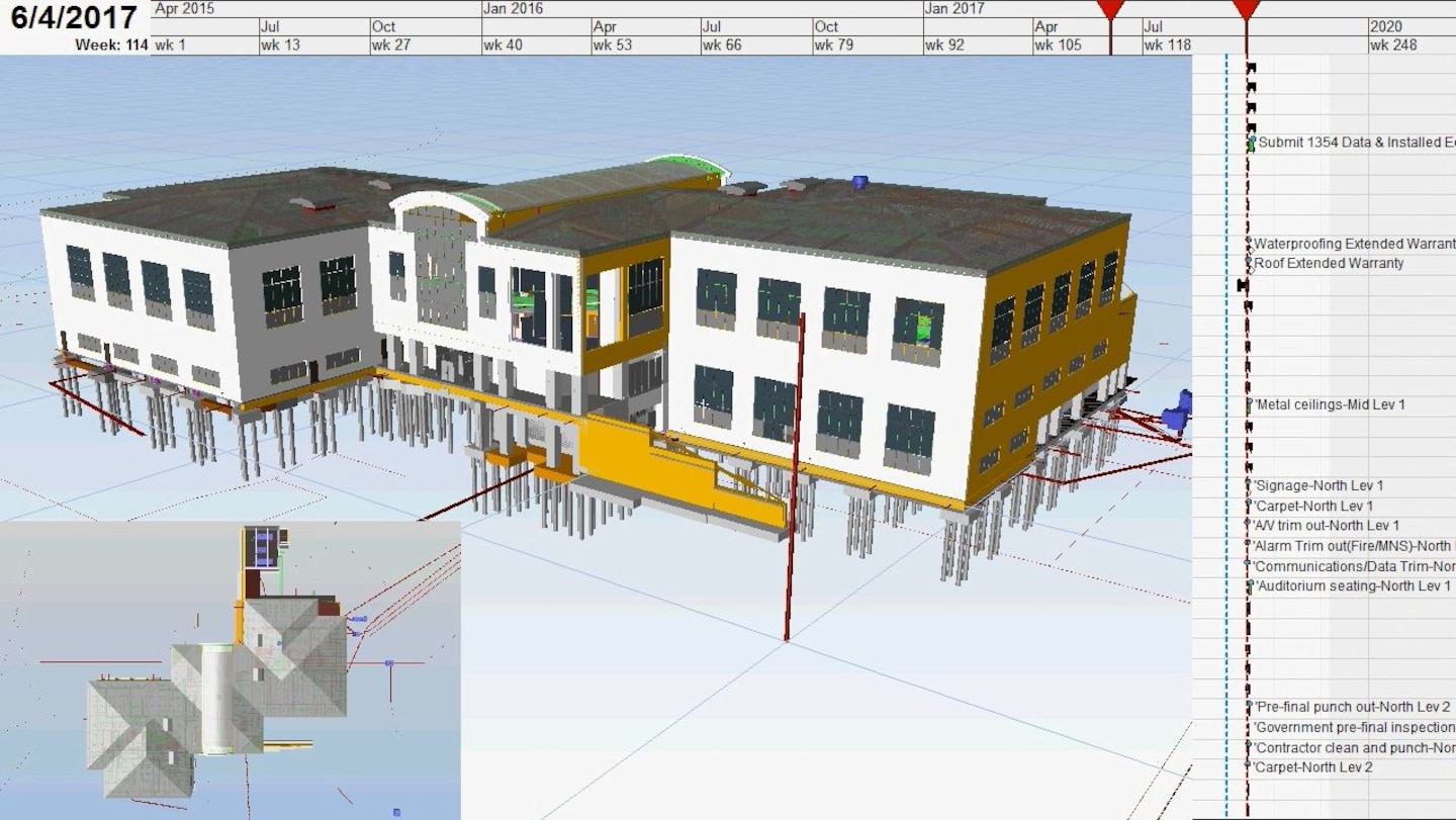 Figure 3. The construction of 4-D models enables the architect, engineer, contractor and customer of a construction project to visualize the entire duration of a series of events and display the progress of construction activities through the lifetime of the project.