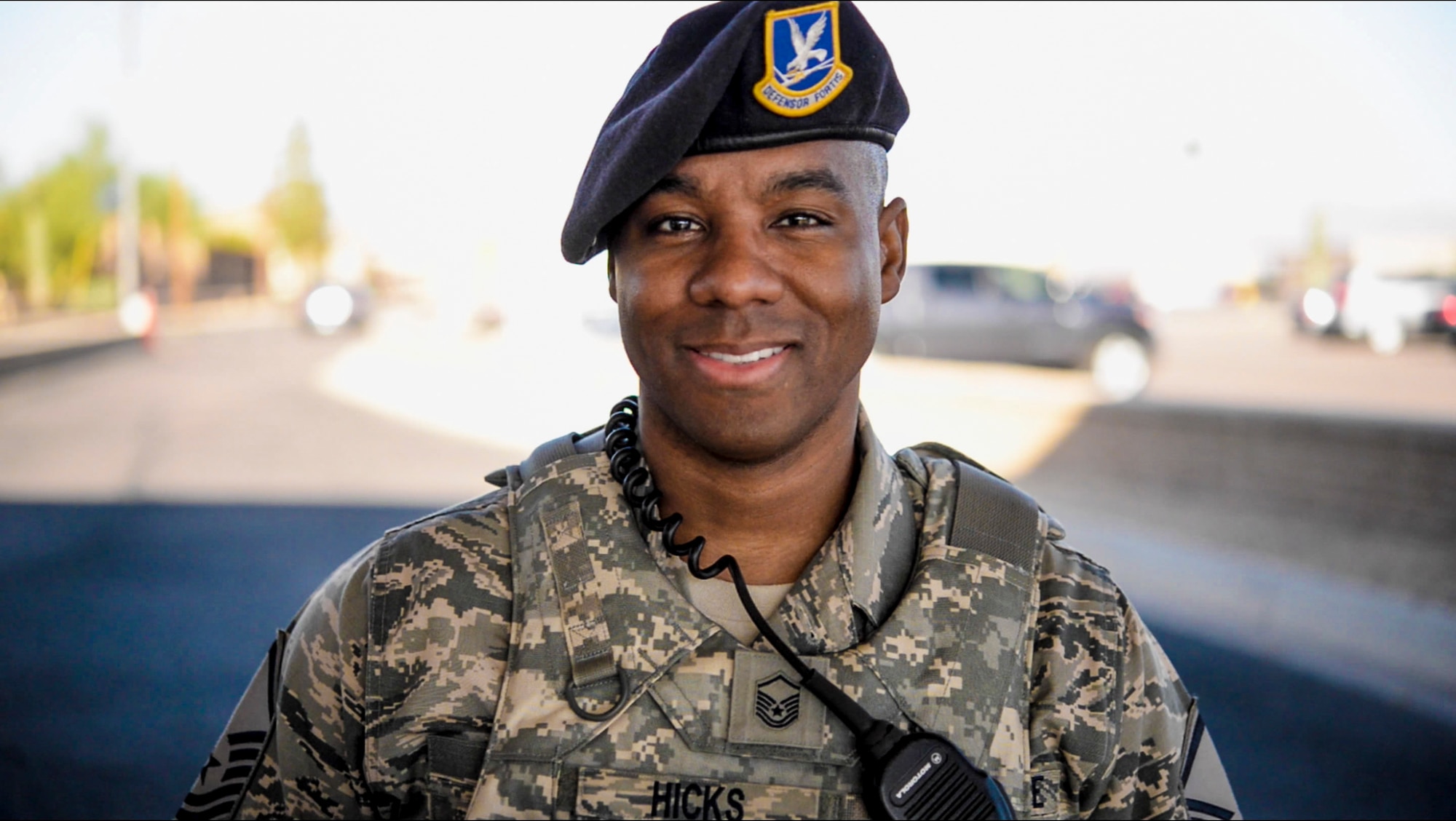 Master Sgt. David Hicks, 56th Security Forces Squadron NCO in charge of standards and evaluations, poses for a portrait April 18, 2017, at Luke Air Force Base, Ariz. Hicks has a passion for helping people and his current role with the 56 SFS gives him the opportunity to impact Air Force culture, help Airmen and push them towards their goals. (U.S. Air Force photo by Airman 1st Class Caleb Worpel)