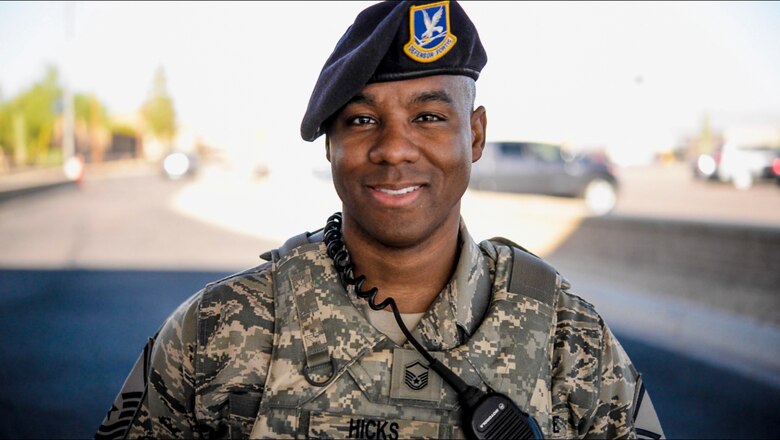 Master Sgt. David Hicks, 56th Security Forces Squadron NCO in charge of standards and evaluations, poses for a portrait April 18, 2017, at Luke Air Force Base, Ariz. Hicks has a passion for helping people and his current role with the 56 SFS gives him the opportunity to impact Air Force culture, help Airmen and push them towards their goals. (U.S. Air Force photo by Airman 1st Class Caleb Worpel)
