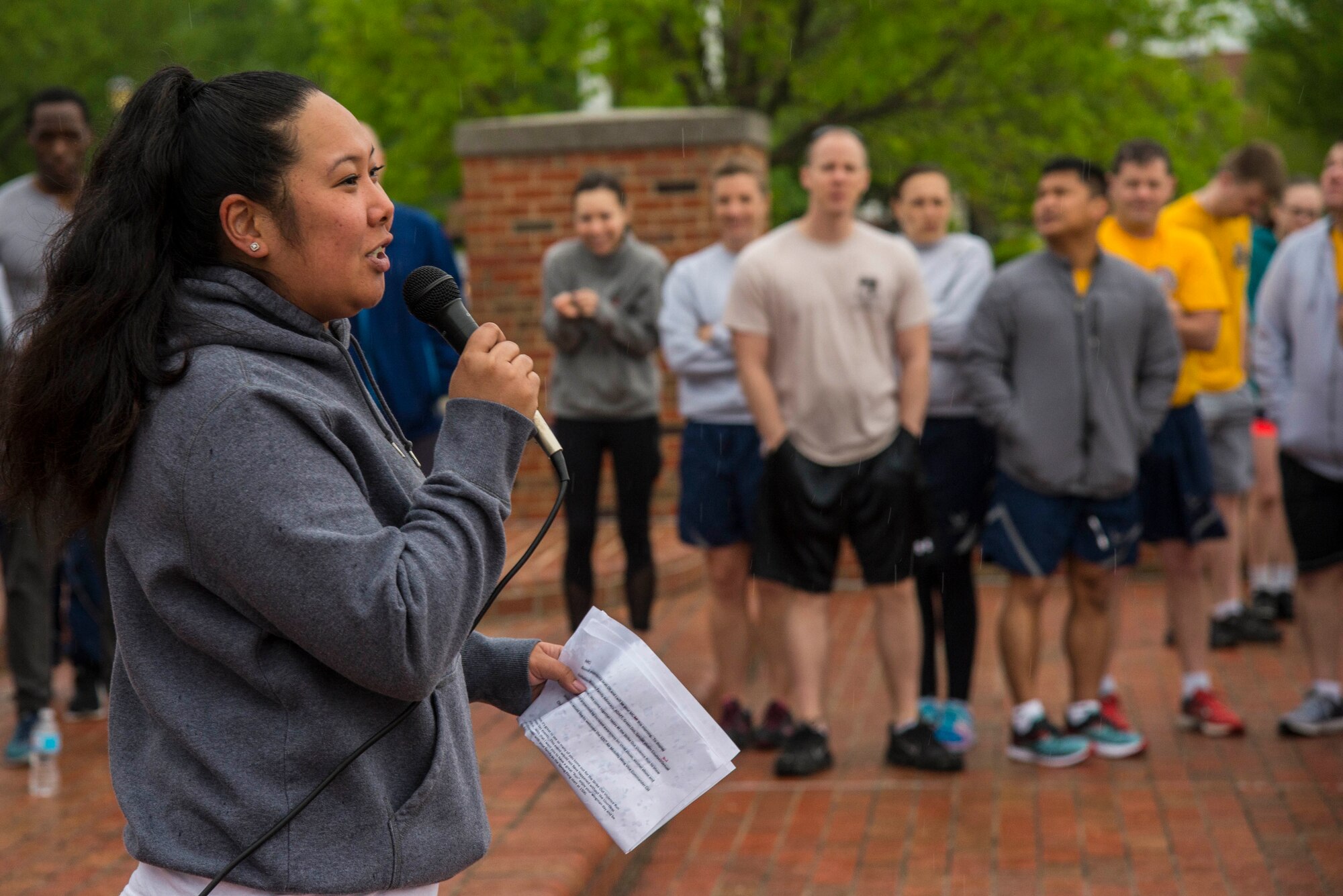 Members of Team Scott gathered together to participate in the “Strike Out Violence 1.5 Mile Run/Walk” on April 28 at the Scott Air Force Base Parade Field. The purpose of this event was to help consolidate all the awareness efforts for violence prevention during April. (U.S. Air Force photo by Senior Airman Tristin English)