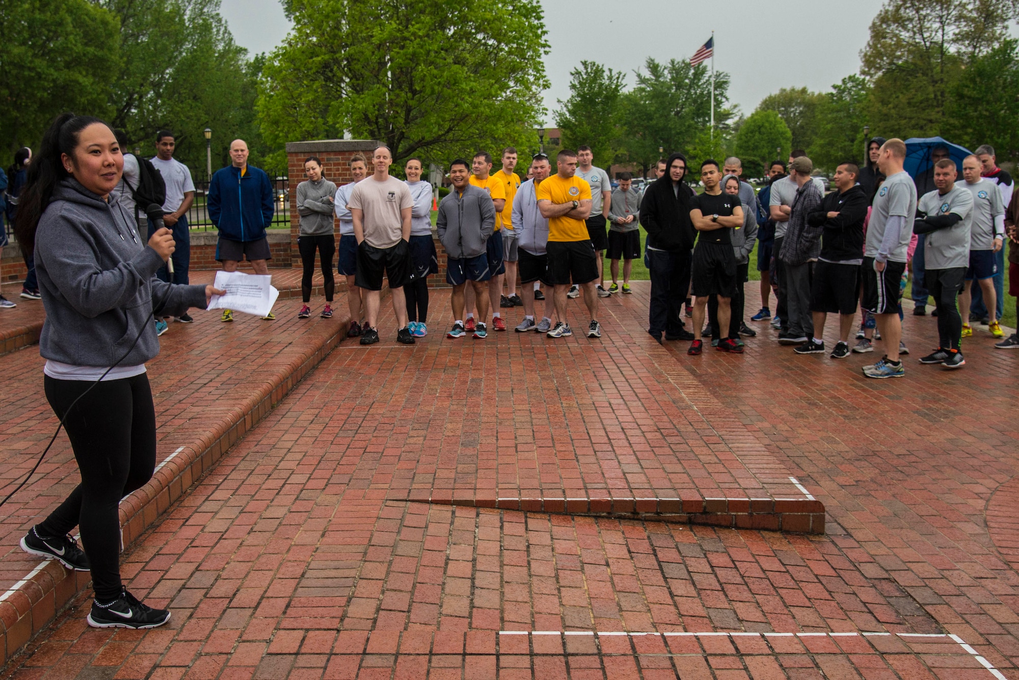 Members of Team Scott gathered together to participate in the “Strike Out Violence 1.5 Mile Run/Walk” on April 28 at the Scott Air Force Base Parade Field. The purpose of this event was to help consolidate all the awareness efforts for violence prevention during April. (U.S. Air Force photo by Senior Airman Tristin English)