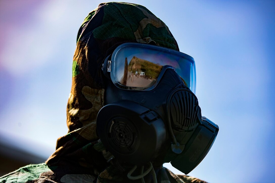 U.S. Marine Lance Cpl. Logan D. Whittington stands ready to conduct training during the Reconnaissance, Surveillance and Decontamination Training aboard Marine Corps Base Camp Pendleton, Calif., April 26, 2017. The purpose of this training is to accomplish missions within a chemical, biological, radiological and nuclear environment.  Whittington is currently with Headquarters and Service Company, 1st Maintenance Battalion, 1st Marine Logistics Group. (U.S. Marine Corps photo by Lance Corporal Salmineo Sherman Jr./Released)