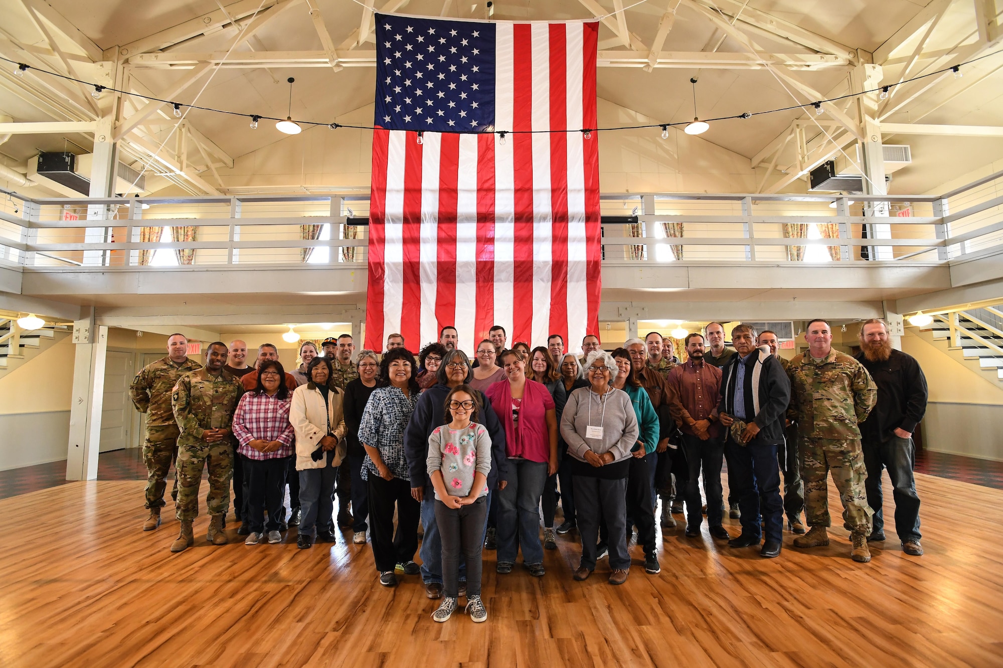Representatives from American Indian tribes and DOD agencies pose for a photo at the Wendover Airfield Museum, Wendover, Utah, April 28, 2017. Utah DOD agencies hosted the annual face-to-face meeting with members of several American Indian Tribes who claim ancestral and ongoing ties to lands managed by the DOD agencies. (U.S. Air Force photo/R. Nial Bradshaw)