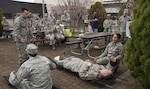 Members of the 35th Medical Group perform a comical skit about the importance of patient safety at Misawa Air Base, Japan, April 28, 2017. The skit was one event that took place in light of Patient Safety Awareness Week. 
