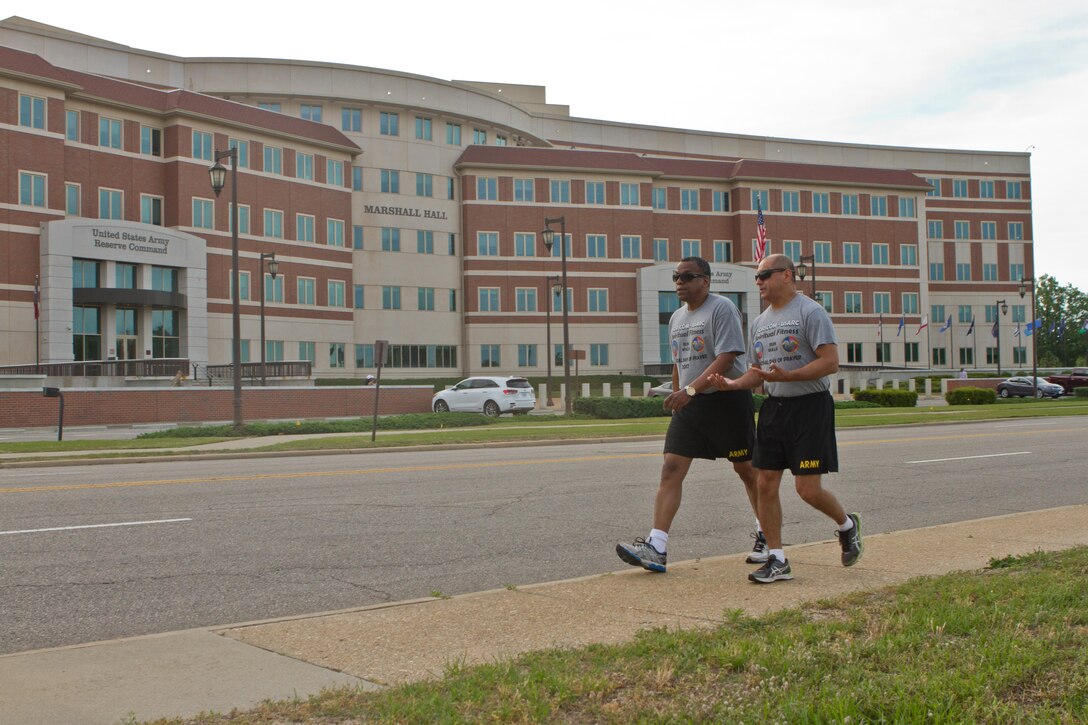 Soldier, civilians and their families gather outside of Marshall Hall at Fort Bragg, N.C., to participate in the National Day of Prayer 2017. Soldiers and civilians set aside time to reflect and pray for our country during this event. With an emphasis on both spiritual and physical fitness, they ran for approximately forty-five minutes, using this time to reflect and pray. The National Day of Prayer is recognized around the nation on the first Thursday of May every year. It is a time for people around the nation to gather and set aside a time of prayer for the country and its leaders.